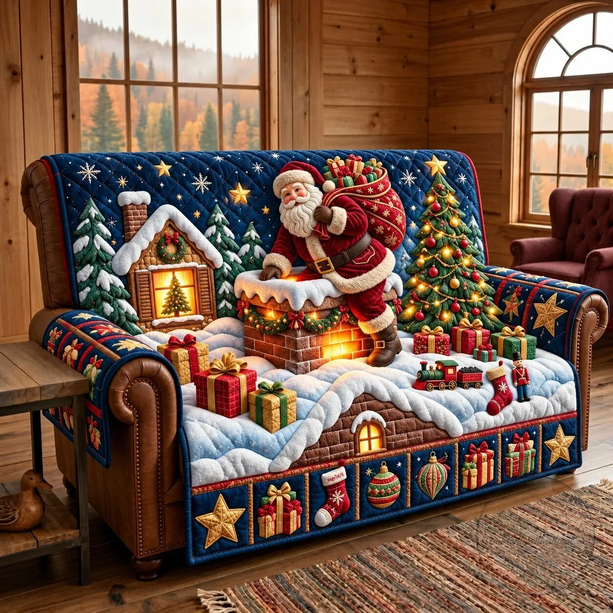 Christmas Santa Claus Holiday Patchwork Quilted Sofa Cover 13 Christmas Santa Claus Holiday Patchwork Quilted Sofa Cover