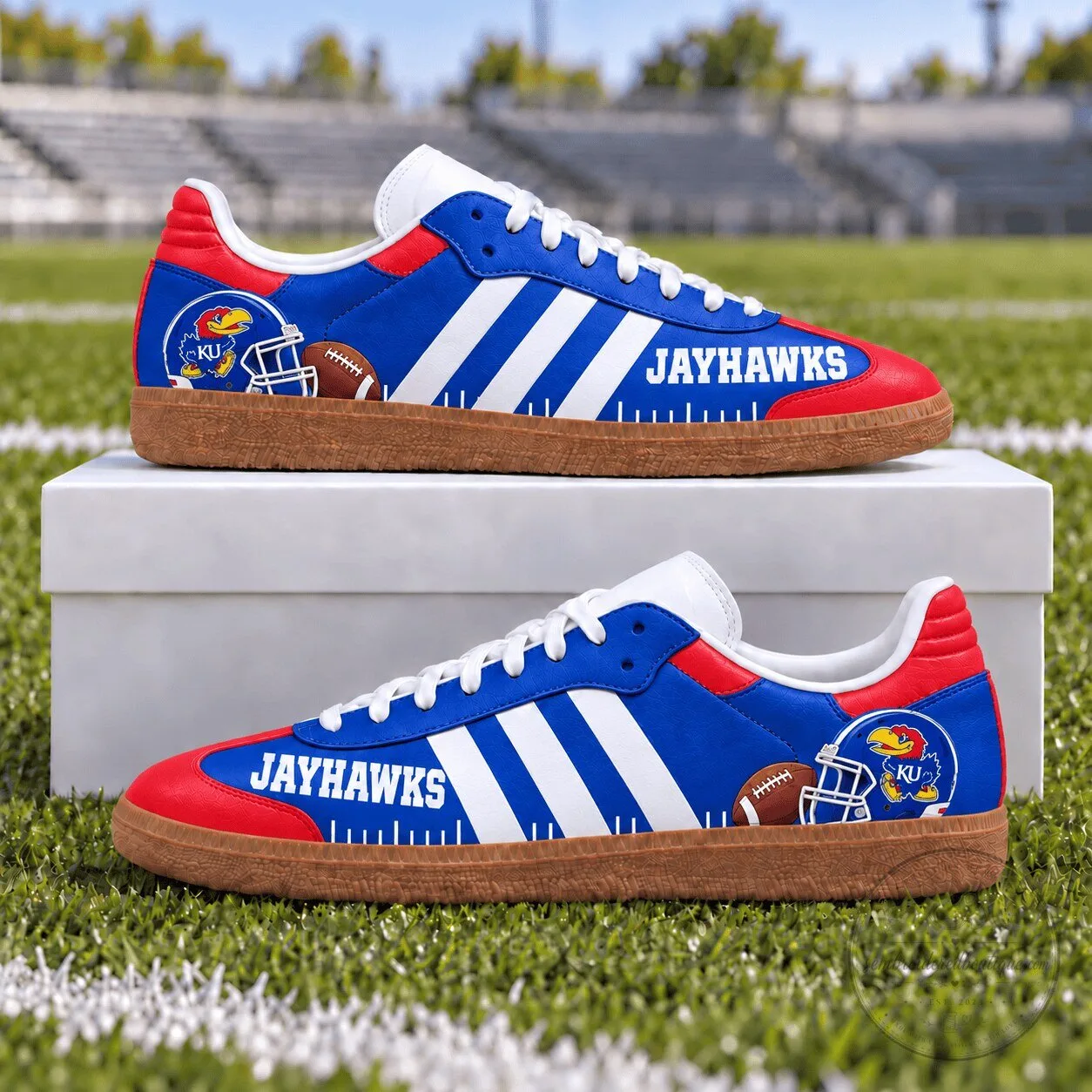 Kansas Jayhawks Football Team Royal Blue And Red Samba Shoes