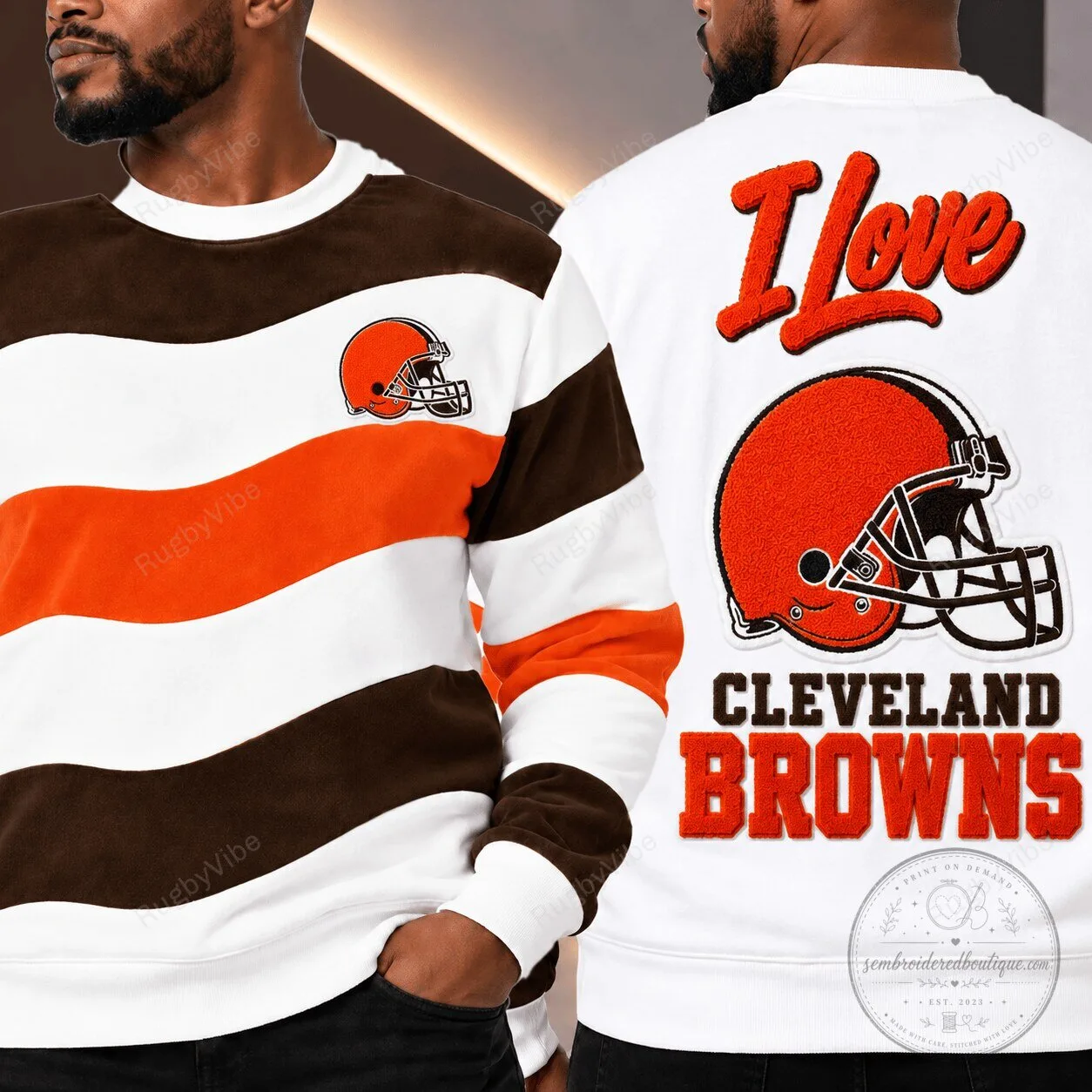 Cleveland Browns Football Helmet Striped Fan Apparel Sweatshirt 1 Cleveland Browns Football Helmet Striped Fan Apparel Sweatshirt