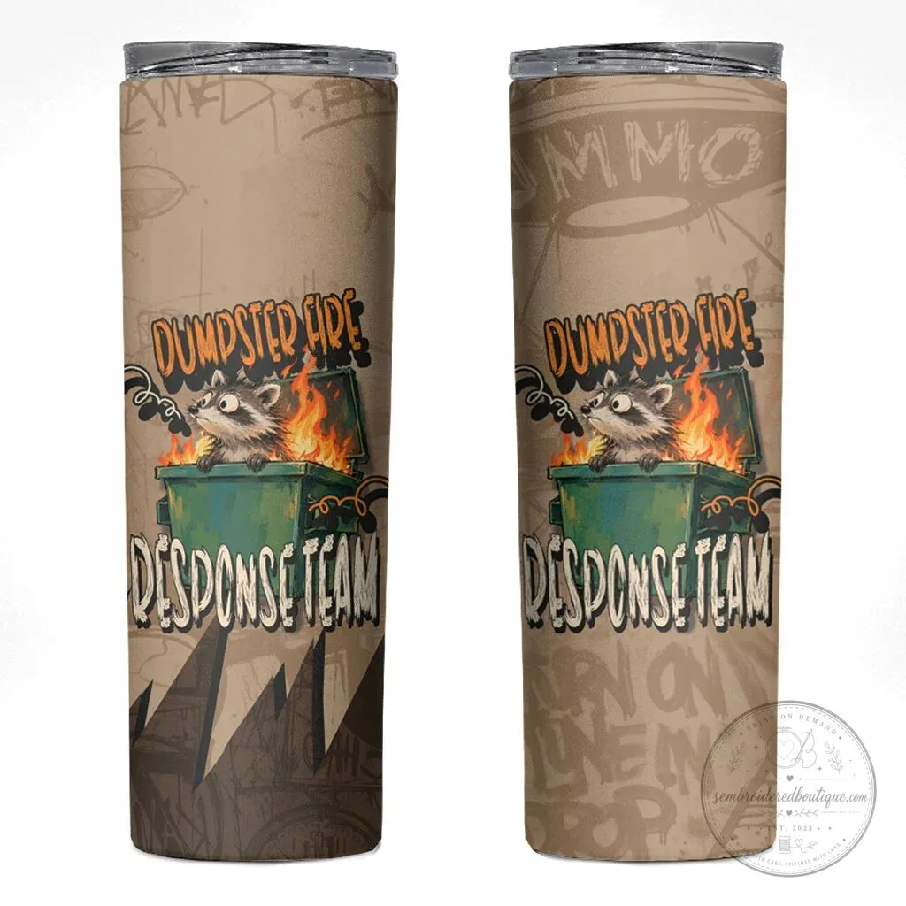 Dumpster Fire Response Team Raccoon Cartoon Vintage Grunge Collage Tumbler