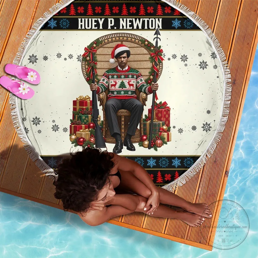 Huey P. Newton Black Panther Christmas Holiday Round Beach Blanket 8 Huey P. Newton Black Panther Christmas Holiday Round Beach Blanket