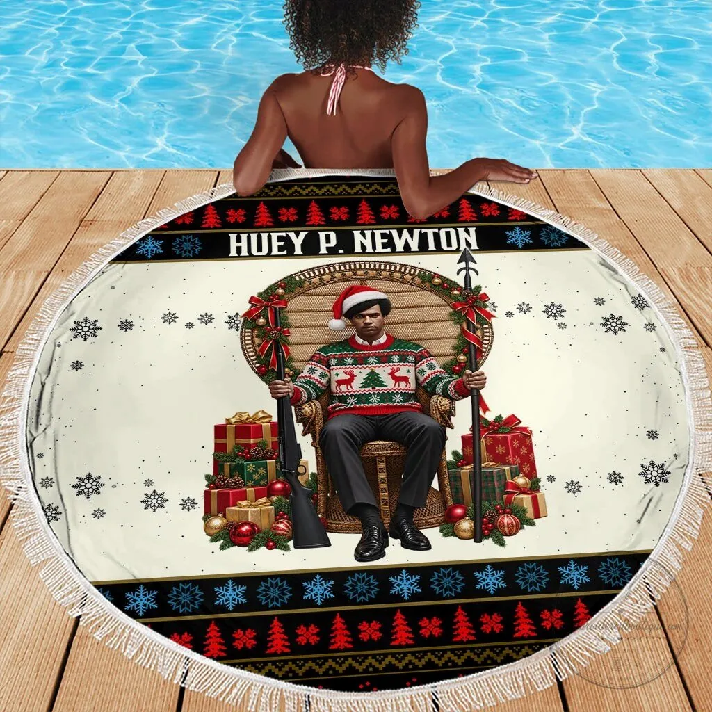 Huey P. Newton Black Panther Christmas Holiday Round Beach Blanket 9 Huey P. Newton Black Panther Christmas Holiday Round Beach Blanket
