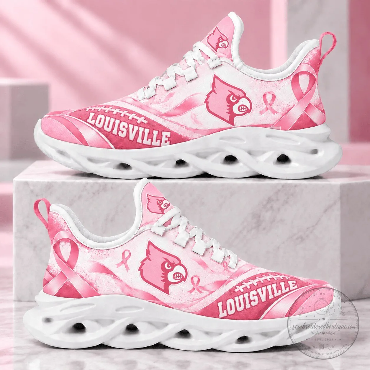 Louisville Cardinals Breast Cancer Awareness Pink Ribbon Chunky Sneakers