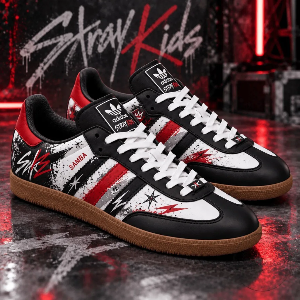 Stray Kids Samba Adidas Inspired Black and Red Custom Shoes Stray Kids Samba Adidas Inspired Black and Red Custom Shoes