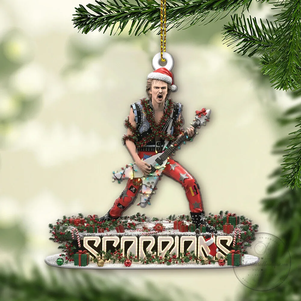 Scorpions Rudolf Schenker Christmas Ornament with Guitar and Santa Hat 11 Scorpions Rudolf Schenker Christmas Ornament with Guitar and Santa Hat