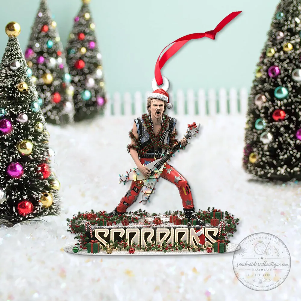 Scorpions Rudolf Schenker Christmas Ornament with Guitar and Santa Hat 12 Scorpions Rudolf Schenker Christmas Ornament with Guitar and Santa Hat