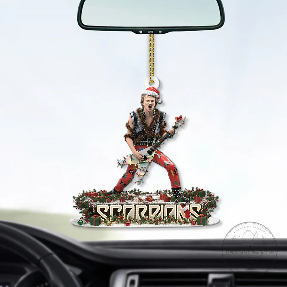 Scorpions Rudolf Schenker Christmas Ornament with Guitar and Santa Hat 13 Scorpions Rudolf Schenker Christmas Ornament with Guitar and Santa Hat
