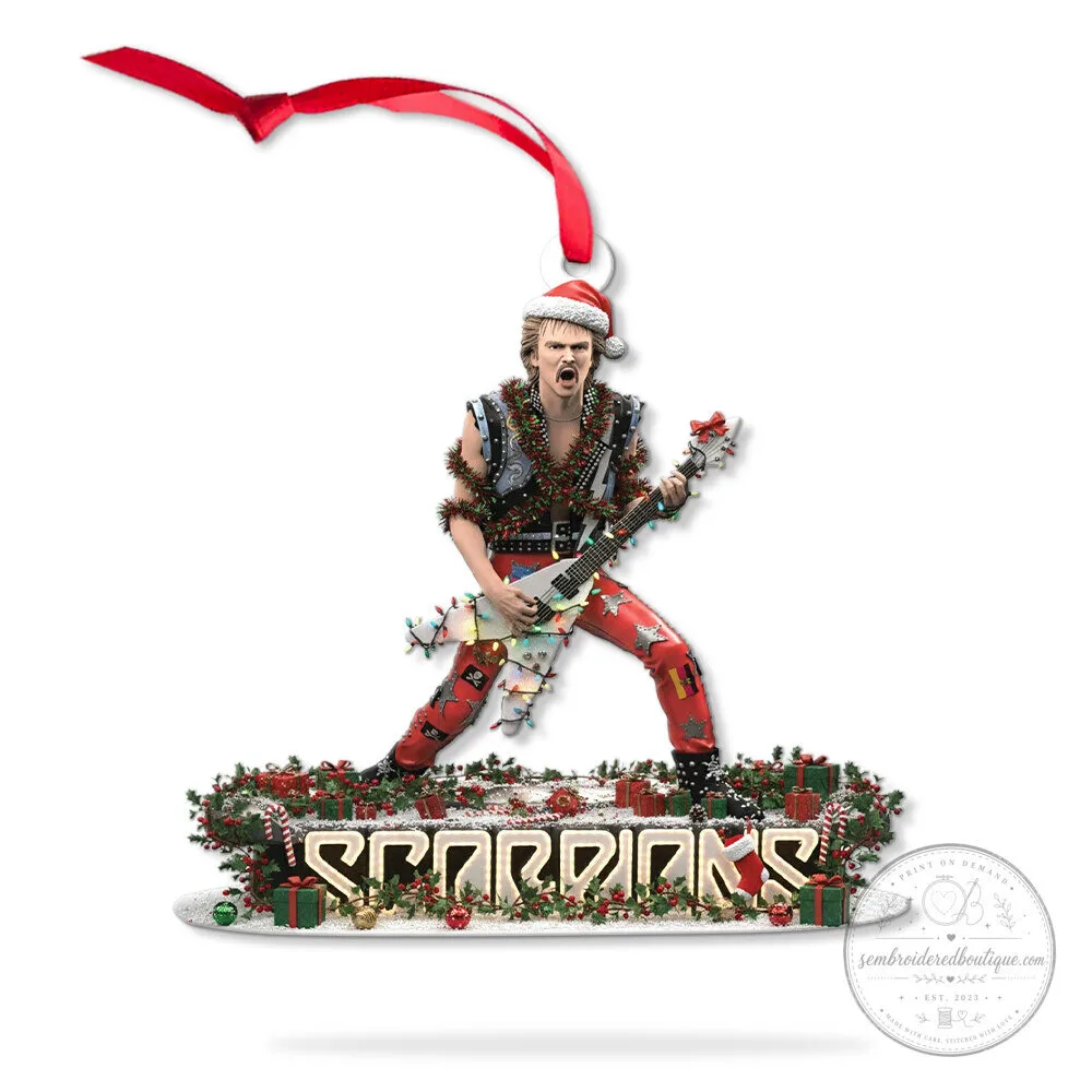 Scorpions Rudolf Schenker Christmas Ornament with Guitar and Santa Hat 15 Scorpions Rudolf Schenker Christmas Ornament with Guitar and Santa Hat