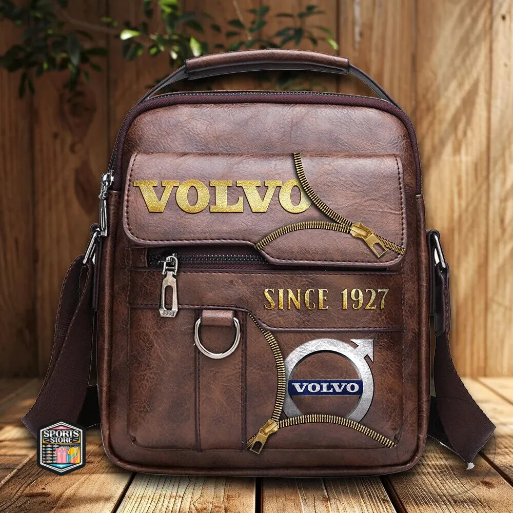 Volvo Since 1927 Gold Logo Black Leather Crossbody Shoulder Bag 10 Volvo Since 1927 Gold Logo Black Leather Crossbody Shoulder Bag