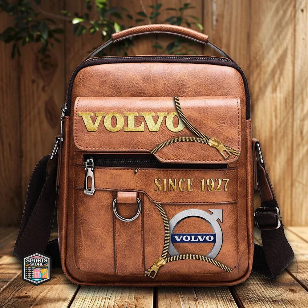 Volvo Since 1927 Gold Logo Black Leather Crossbody Shoulder Bag 11 Volvo Since 1927 Gold Logo Black Leather Crossbody Shoulder Bag