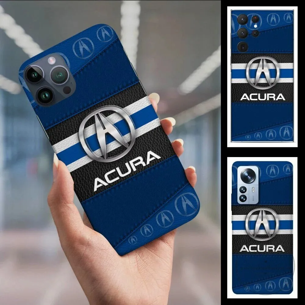 Acura Blue and Black Leather Stripe Custom Name Phone Case for All Phone Models