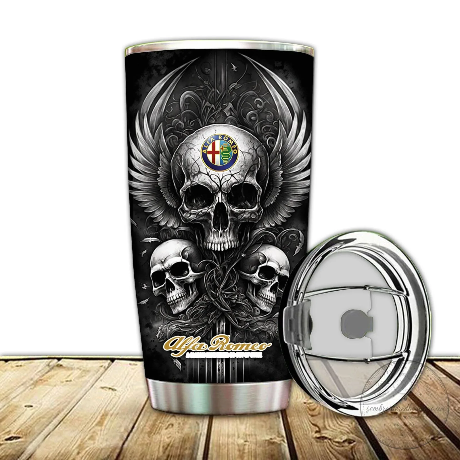 Alfa Romeo Skull Wings Custom Name Stainless Steel Tumbler 10 Alfa Romeo Skull Wings Custom Name Stainless Steel Tumbler