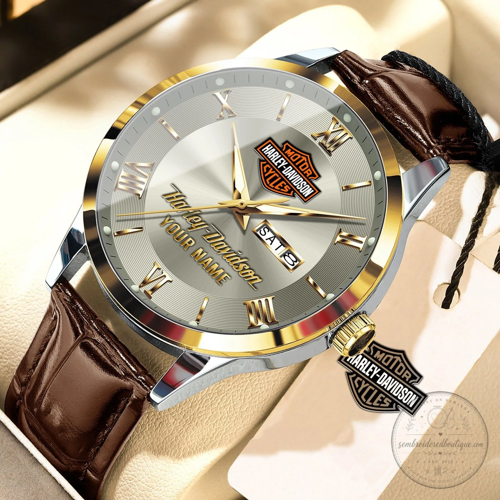 Harley-Davidson Motor Cycles Custom Name Elegant Fashion Leather Men Watch