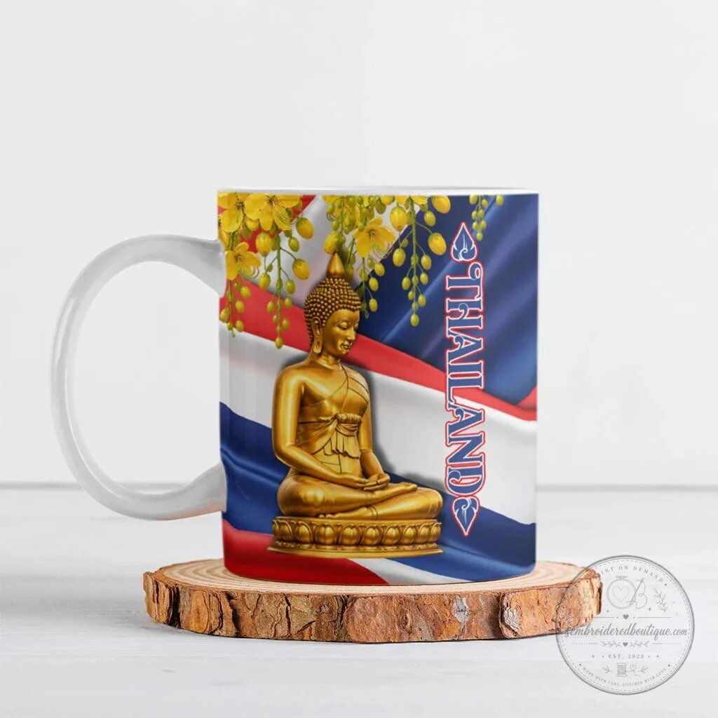 Thailand Flag Golden Buddha Temple Art Ceramic Coffee Mug