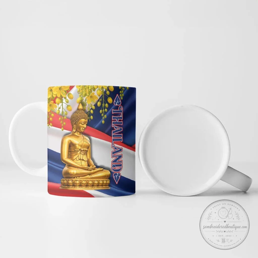 Thailand Flag Golden Buddha Temple Art Ceramic Coffee Mug 12 Thailand Flag Golden Buddha Temple Art Ceramic Coffee Mug