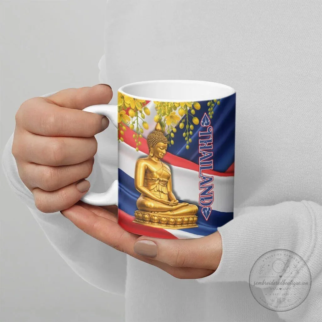 Thailand Flag Golden Buddha Temple Art Ceramic Coffee Mug 15 Thailand Flag Golden Buddha Temple Art Ceramic Coffee Mug