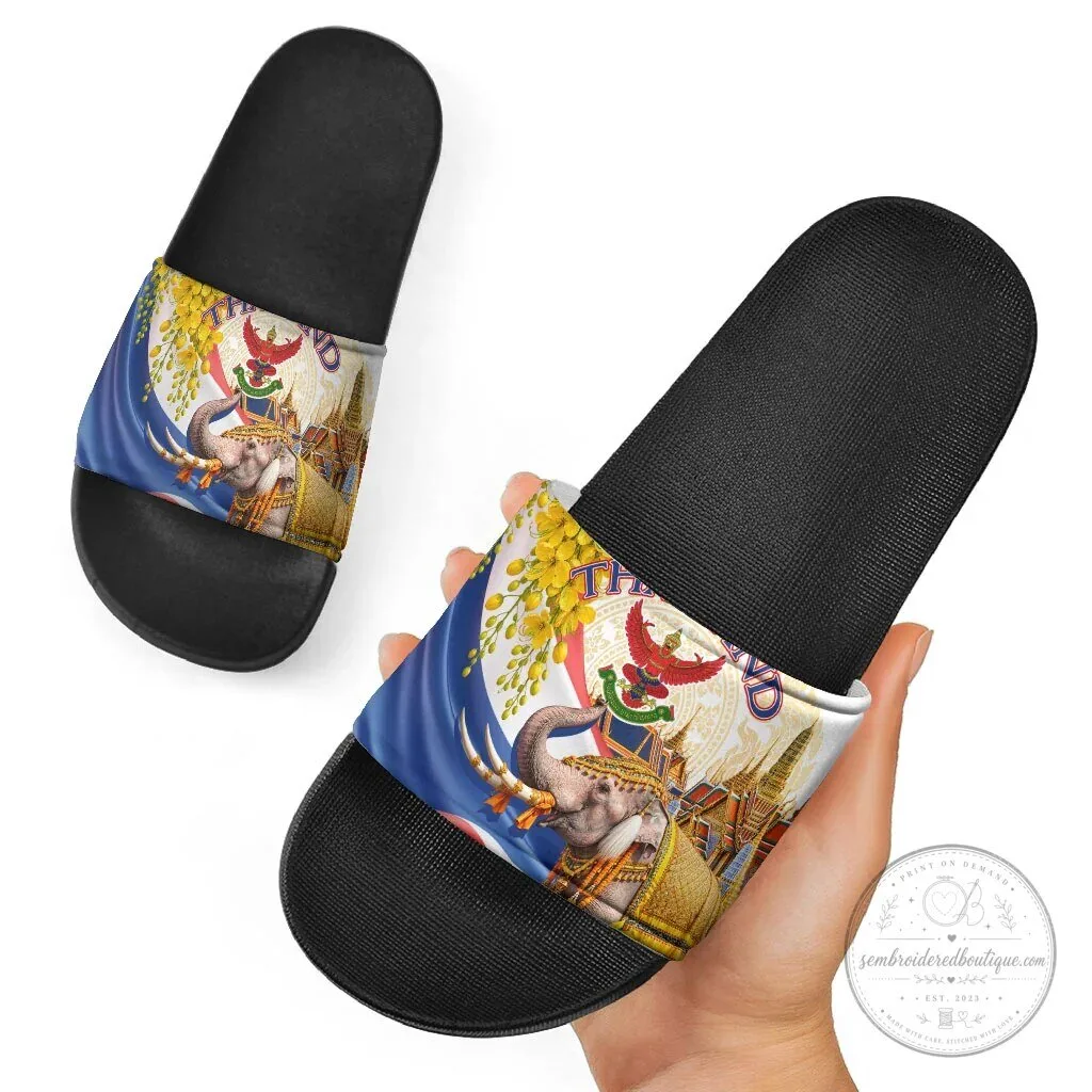 Thailand Golden Elephant Temple Ratchaphruek Art Slide Sandals 11 Thailand Golden Elephant Temple Ratchaphruek Art Slide Sandals