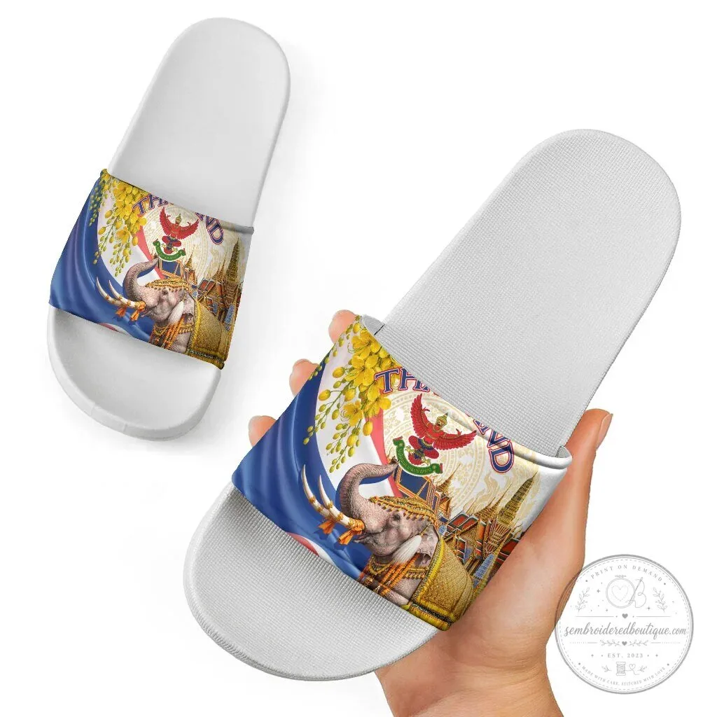Thailand Golden Elephant Temple Ratchaphruek Art Slide Sandals 13 Thailand Golden Elephant Temple Ratchaphruek Art Slide Sandals