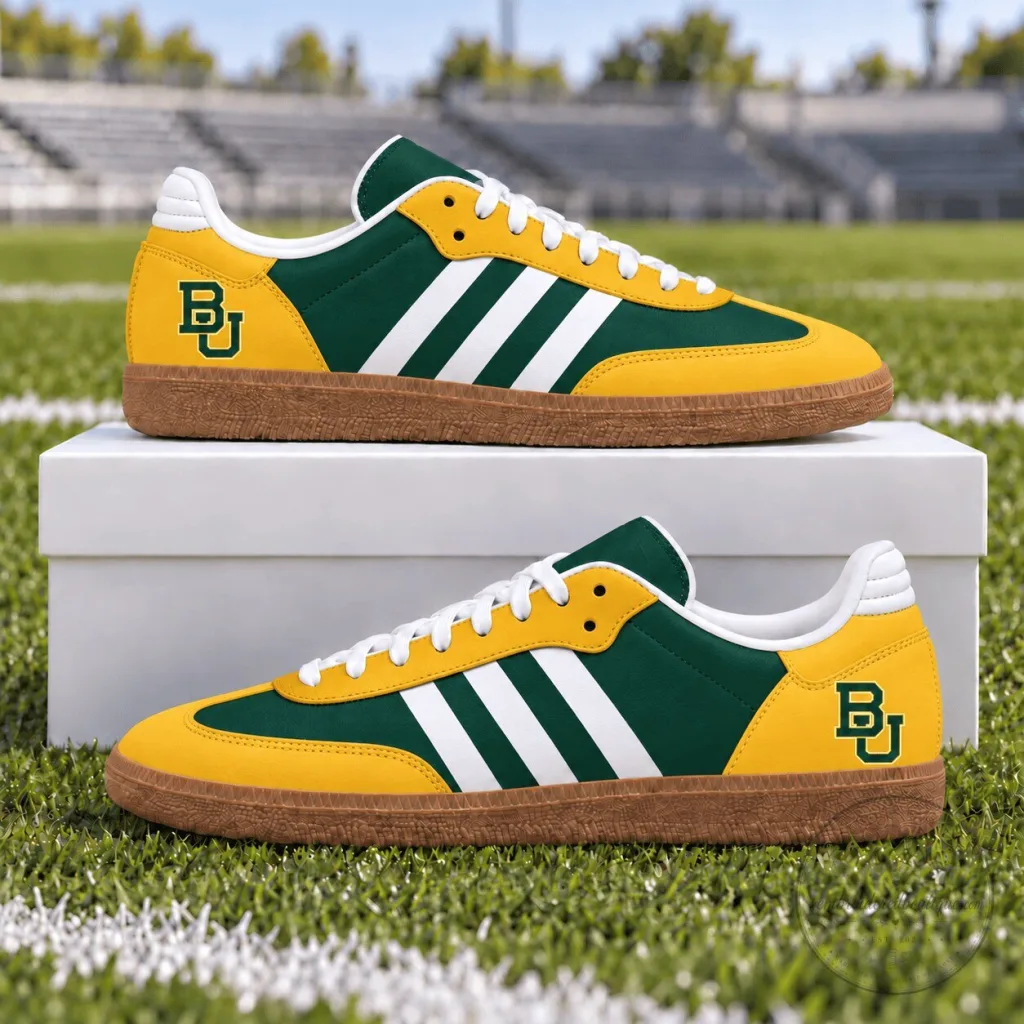 Baylor Bears University Green and Gold Stripes Casual Shoes Baylor Bears University Green and Gold Stripes Casual Shoes