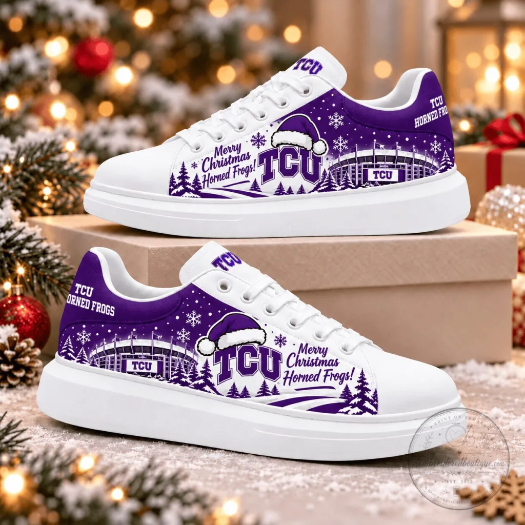 TCU Horned Frogs Merry Christmas Holiday Season Sneakers Shoes