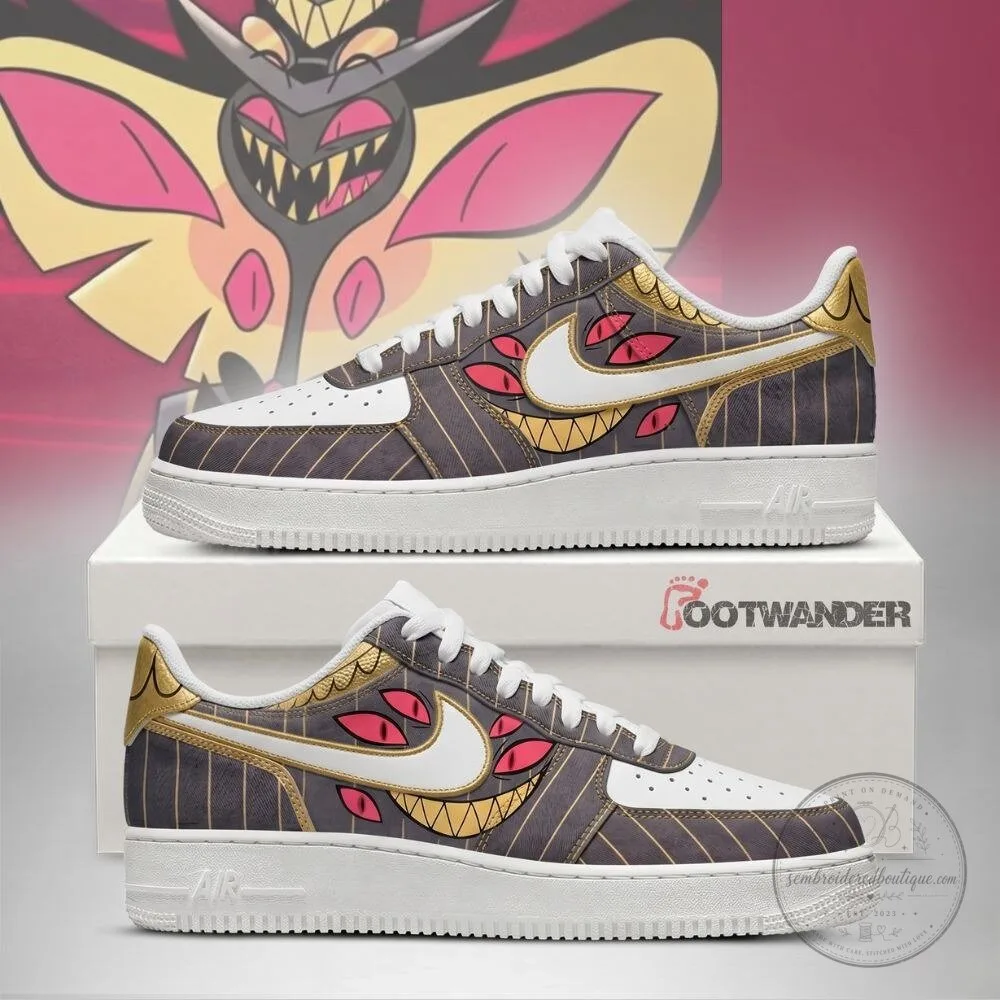 Sir Pentious Hazbin Hotel Custom Embossed Logo White and Gold Sneakers