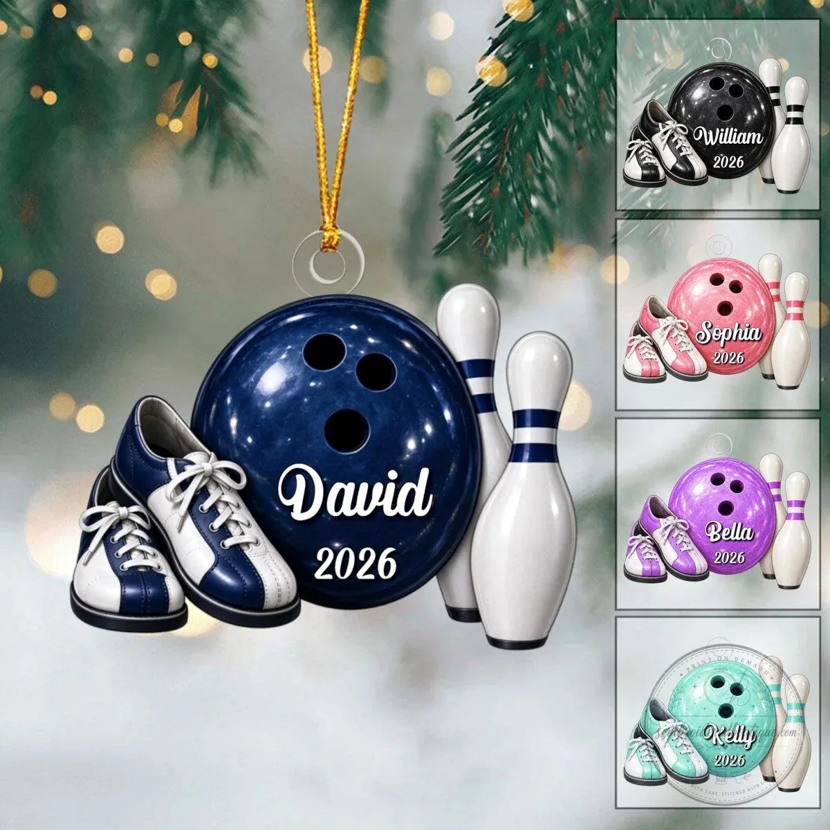 Personalized Bowling Ball and Pin Christmas Tree Ornament 5 Personalized Bowling Ball and Pin Christmas Tree Ornament