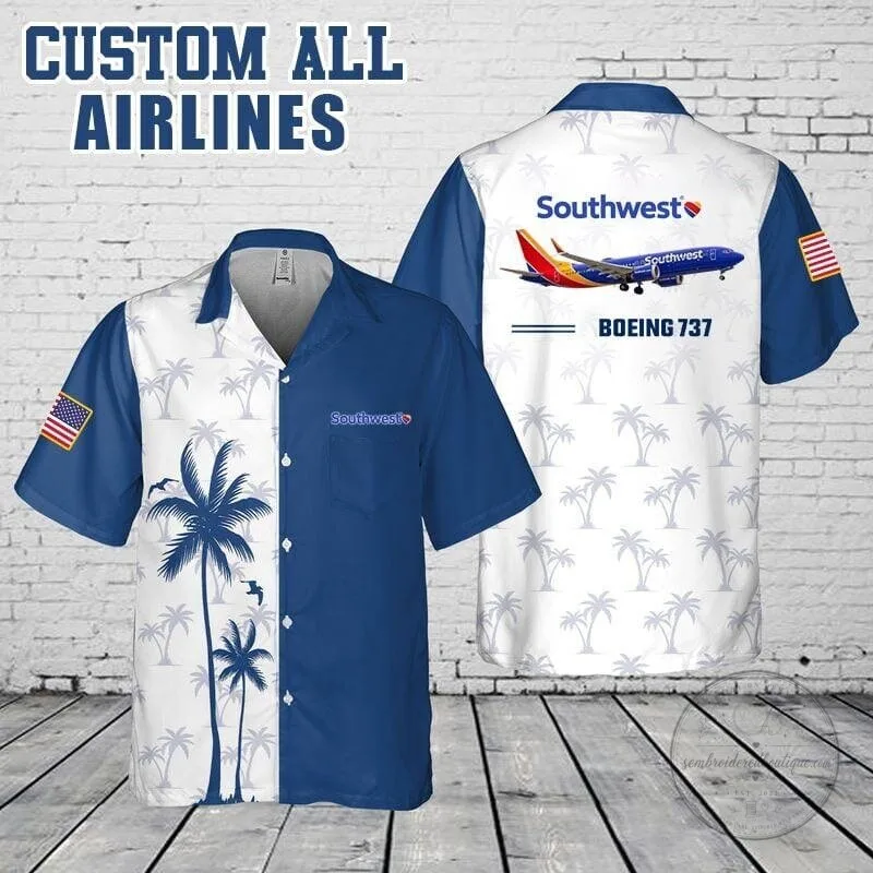 Southwest Airlines Boeing 737 Airplane Palm Tree Hawaiian Shirt