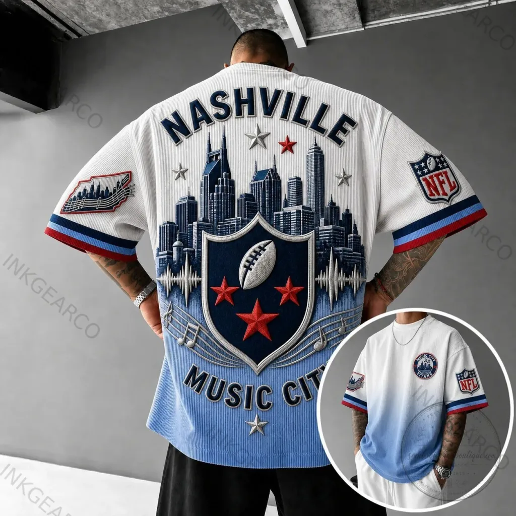 Nashville Music City Football NFL Skyline Graphic Print T-Shirt Nashville Music City Football NFL Skyline Graphic Print T-Shirt