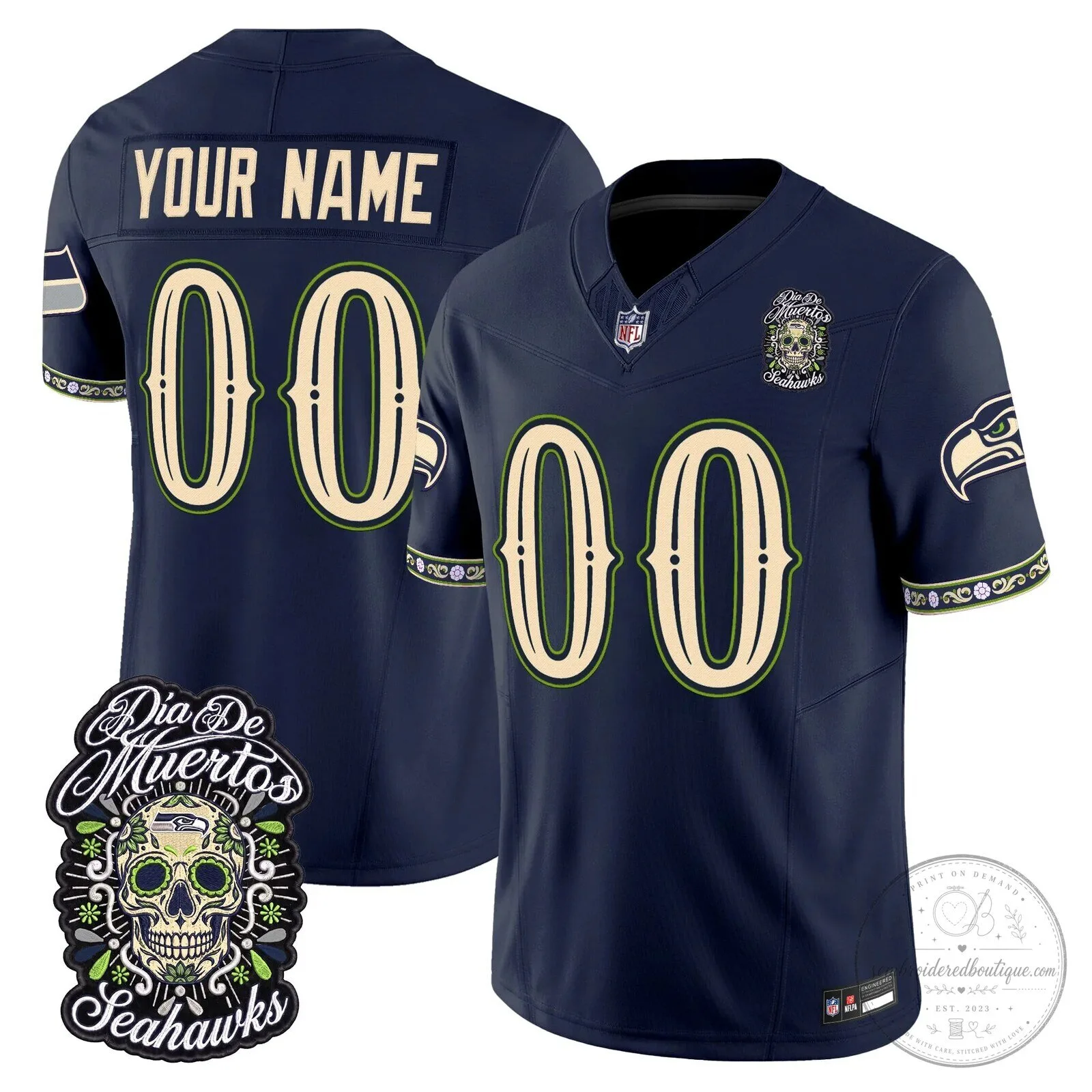 Seattle Seahawks Día de los Muertos Custom Football Jersey 1 Seattle Seahawks Día de los Muertos Custom Football Jersey