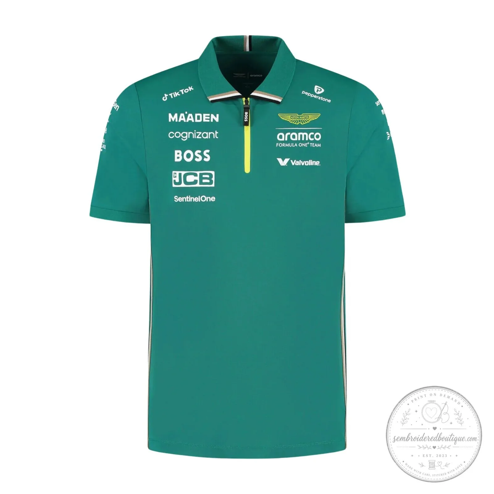 Aston Martin Aramco Formula One Team Official Green Short Sleeve Polo Shirt