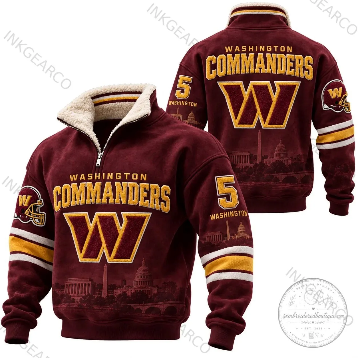 Washington Commanders NFL Football Team Quarter-Zip Sherpa Fleece Sweatshirt