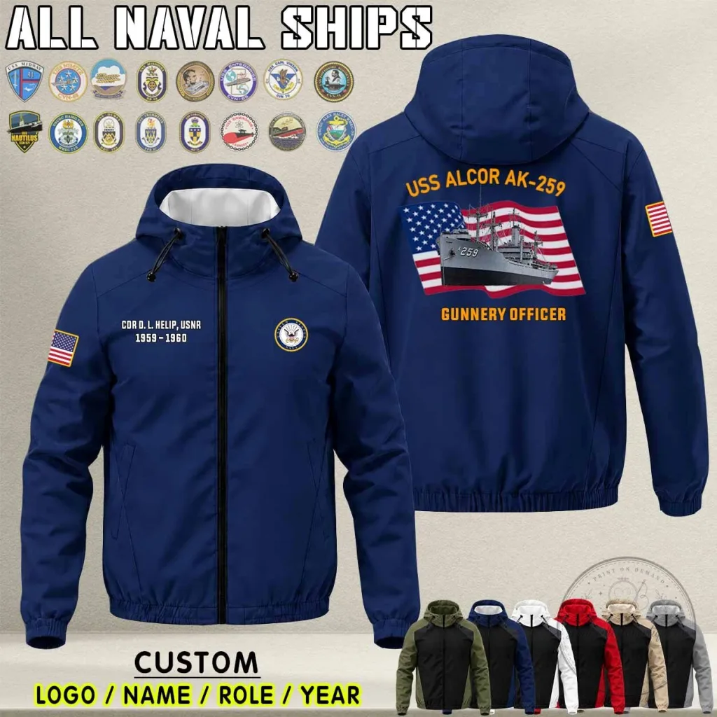 USS Alcor AK-259 Naval Ship Gunnery Officer Windbreaker Jacket USS Alcor AK-259 Naval Ship Gunnery Officer Windbreaker Jacket