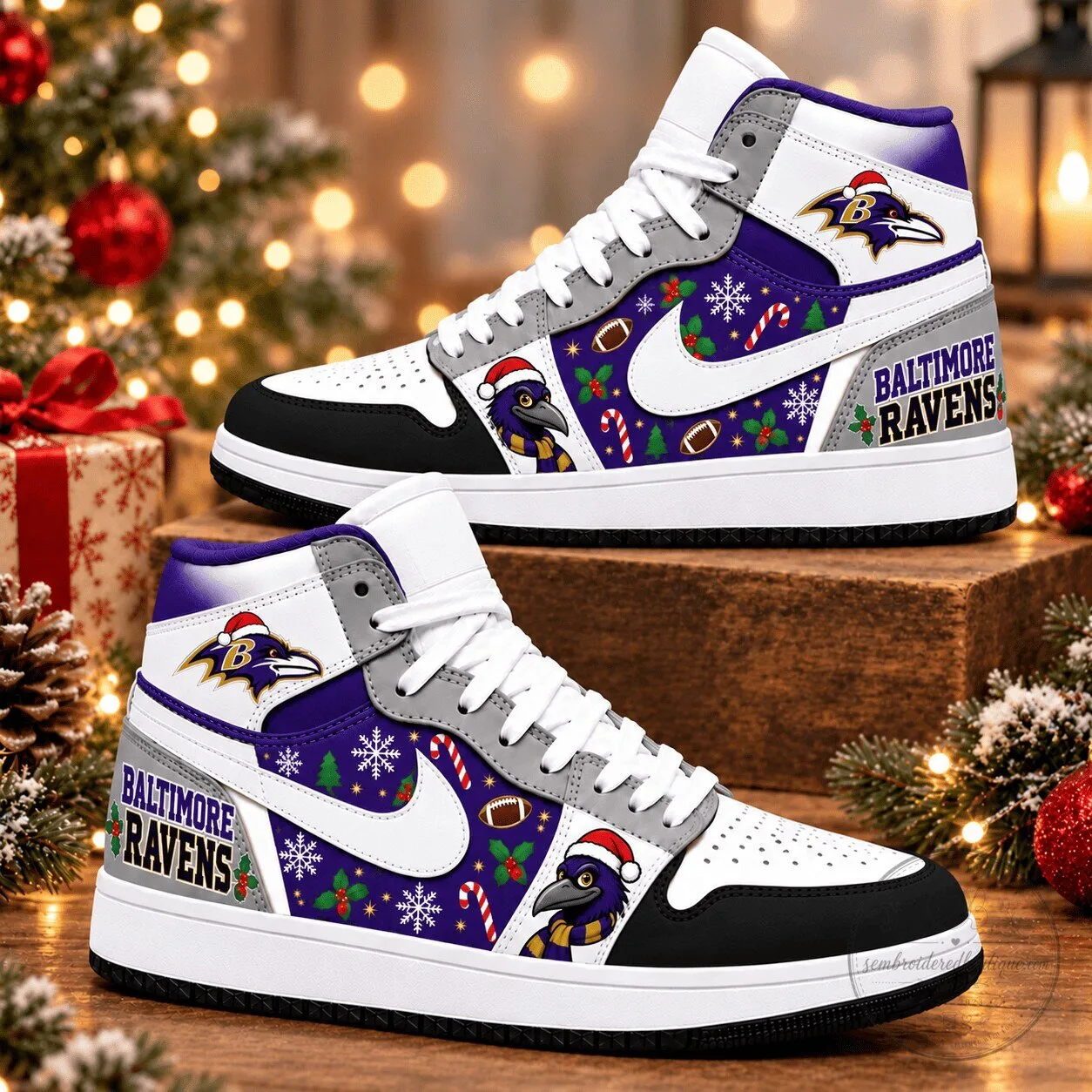 Baltimore Ravens Christmas Holiday Air Jordan 1 High Top Shoes 1 Baltimore Ravens Christmas Holiday Air Jordan 1 High Top Shoes