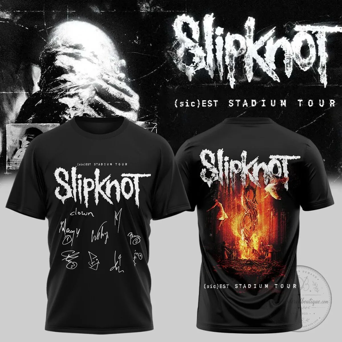 Slipknot (sic)est Stadium Tour Band Signatures Black Graphic T-Shirt