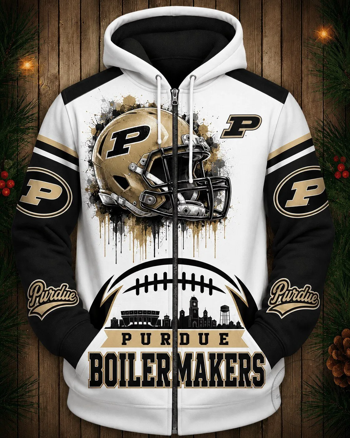 Purdue Football Boilermakers Gold Helmet Full-Zip Hoodie