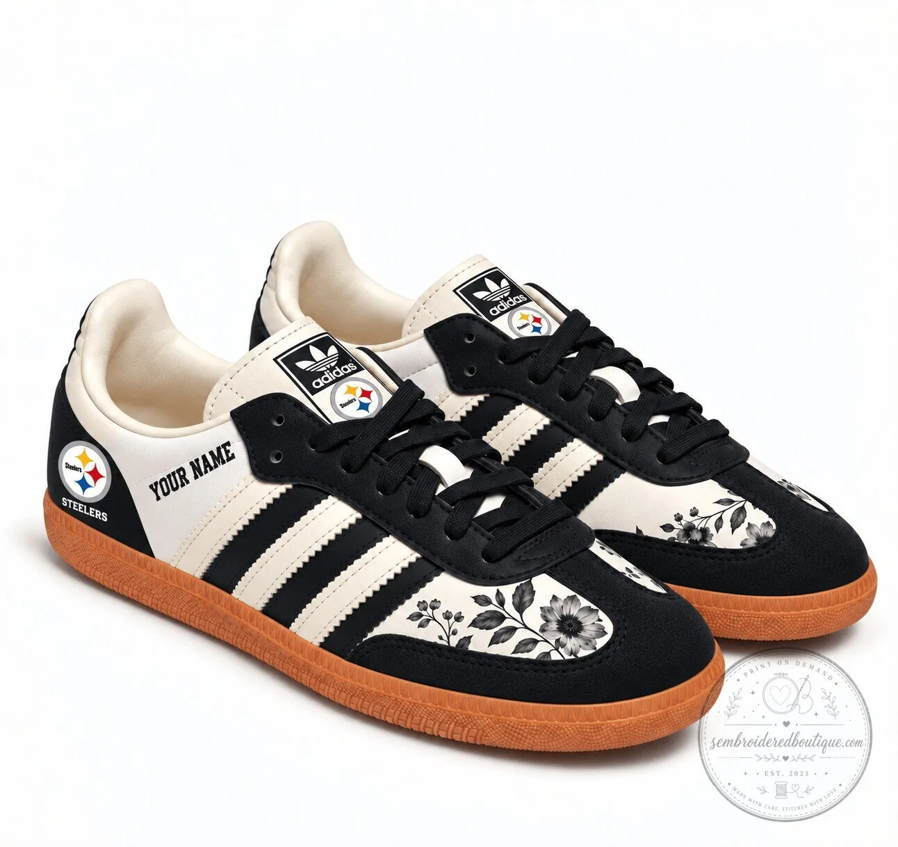 Pittsburgh Steelers NFL Team Floral Heritage Samba Custom Name Shoes