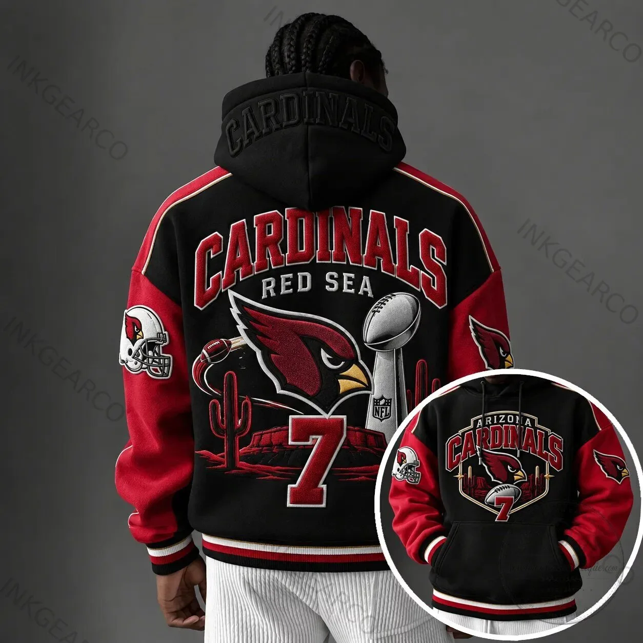 Arizona Cardinals Red Sea NFL Football Team Fan Embroidered Hoodie 1 Arizona Cardinals Red Sea NFL Football Team Fan Embroidered Hoodie