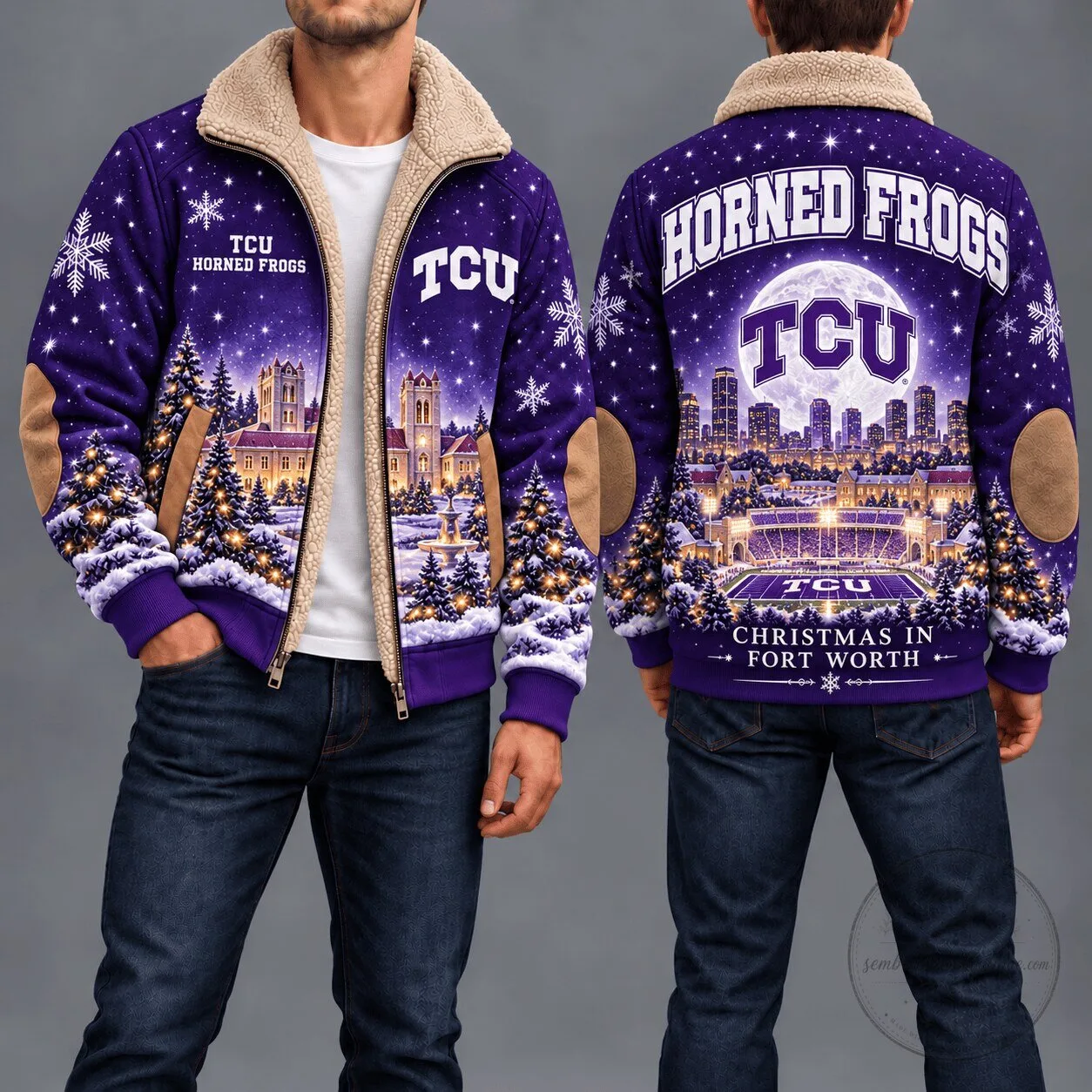 TCU Horned Frogs Christmas Winter Wonderland Sherpa Fleece Jacket 1 TCU Horned Frogs Christmas Winter Wonderland Sherpa Fleece Jacket