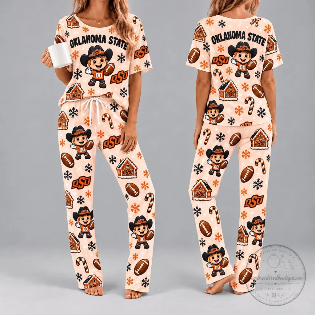 Oklahoma State Cowboys Christmas Holiday Women's Pajamas Set Oklahoma State Cowboys Christmas Holiday Women's Pajamas Set