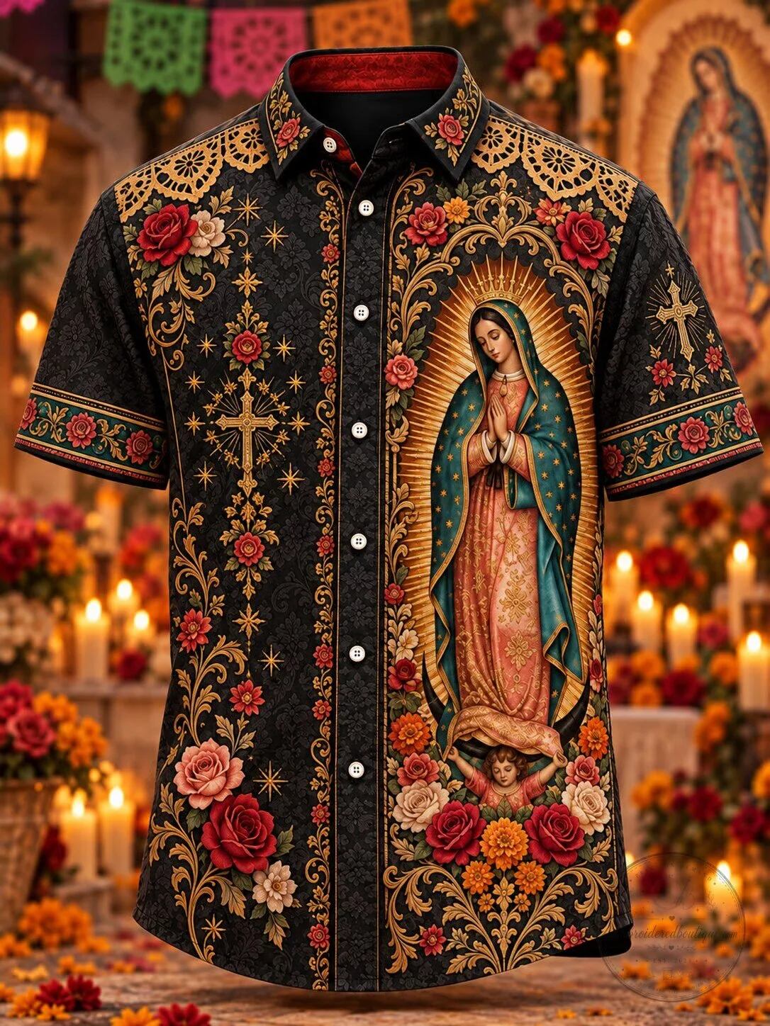 Our Lady of Guadalupe Virgin Mary Catholic Floral Pattern Hawaiian Shirt