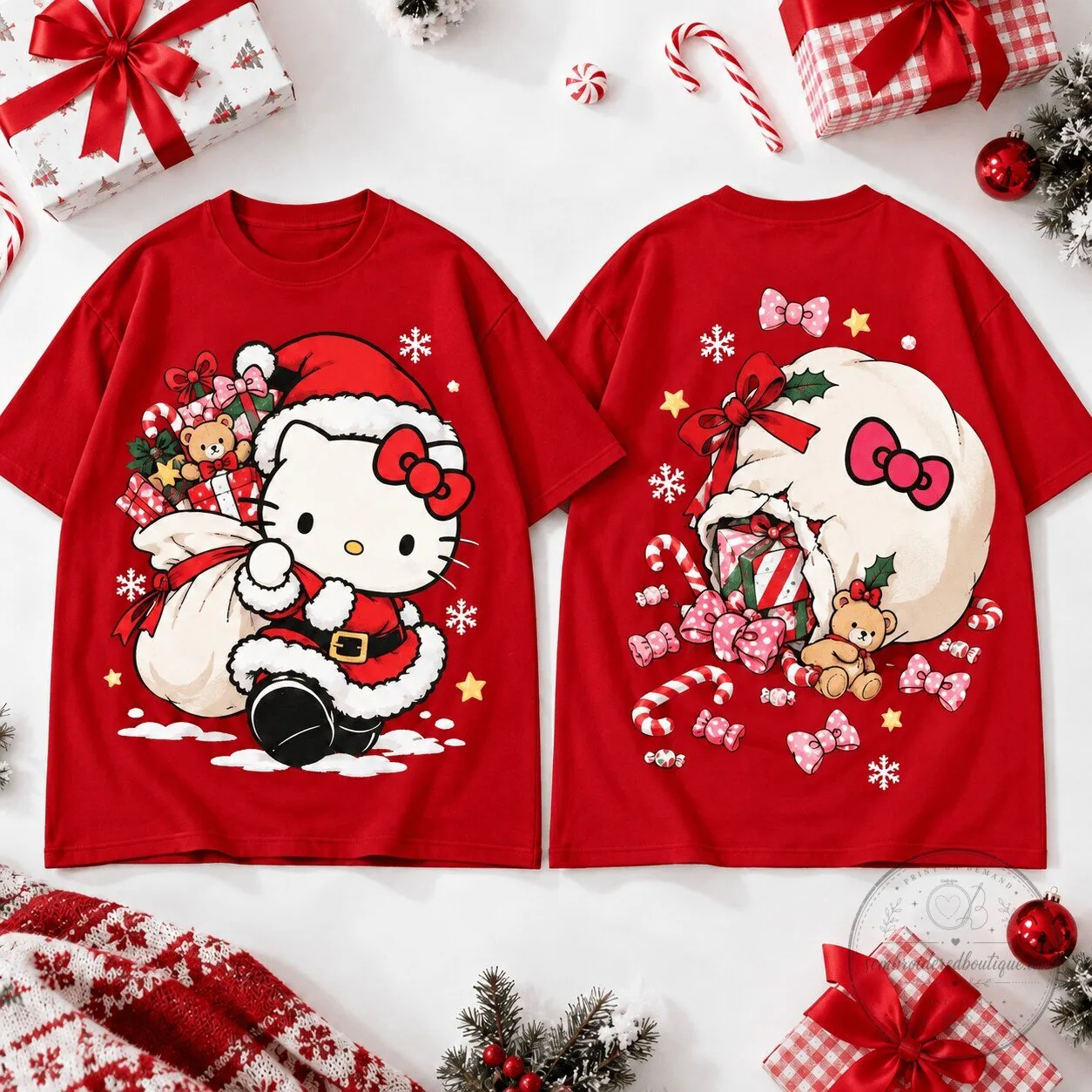 Hello Kitty Santa's Secret Gift Sack Christmas T-Shirt