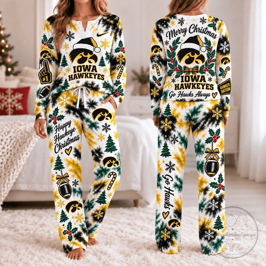 Iowa Hawkeyes Christmas Tie-Dye Pajamas Set Iowa Hawkeyes Christmas Tie-Dye Pajamas Set