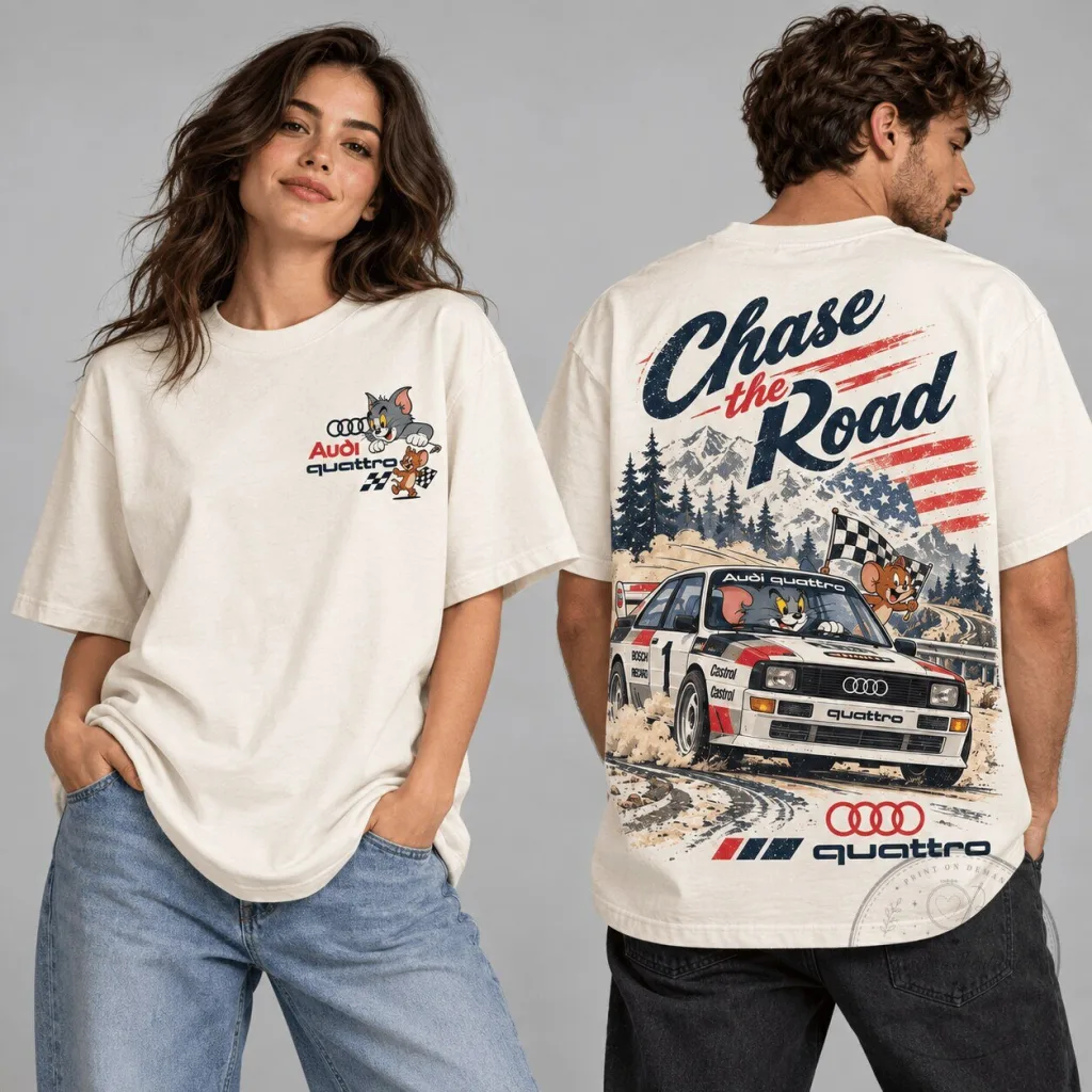 Tom and Jerry Audi Quattro Chase the Road Rally T-Shirt 5 Tom and Jerry Audi Quattro Chase the Road Rally T-Shirt