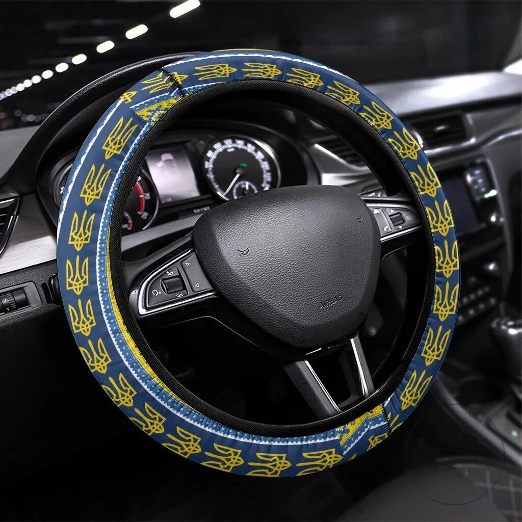 Ukrainian Trident Symbol Pattern Car Steering Wheel Cover