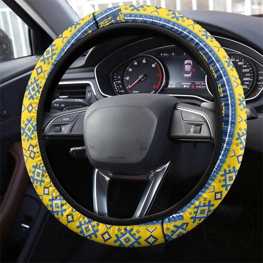 Ukrainian Trident Symbol Pattern Car Steering Wheel Cover 5 Ukrainian Trident Symbol Pattern Car Steering Wheel Cover