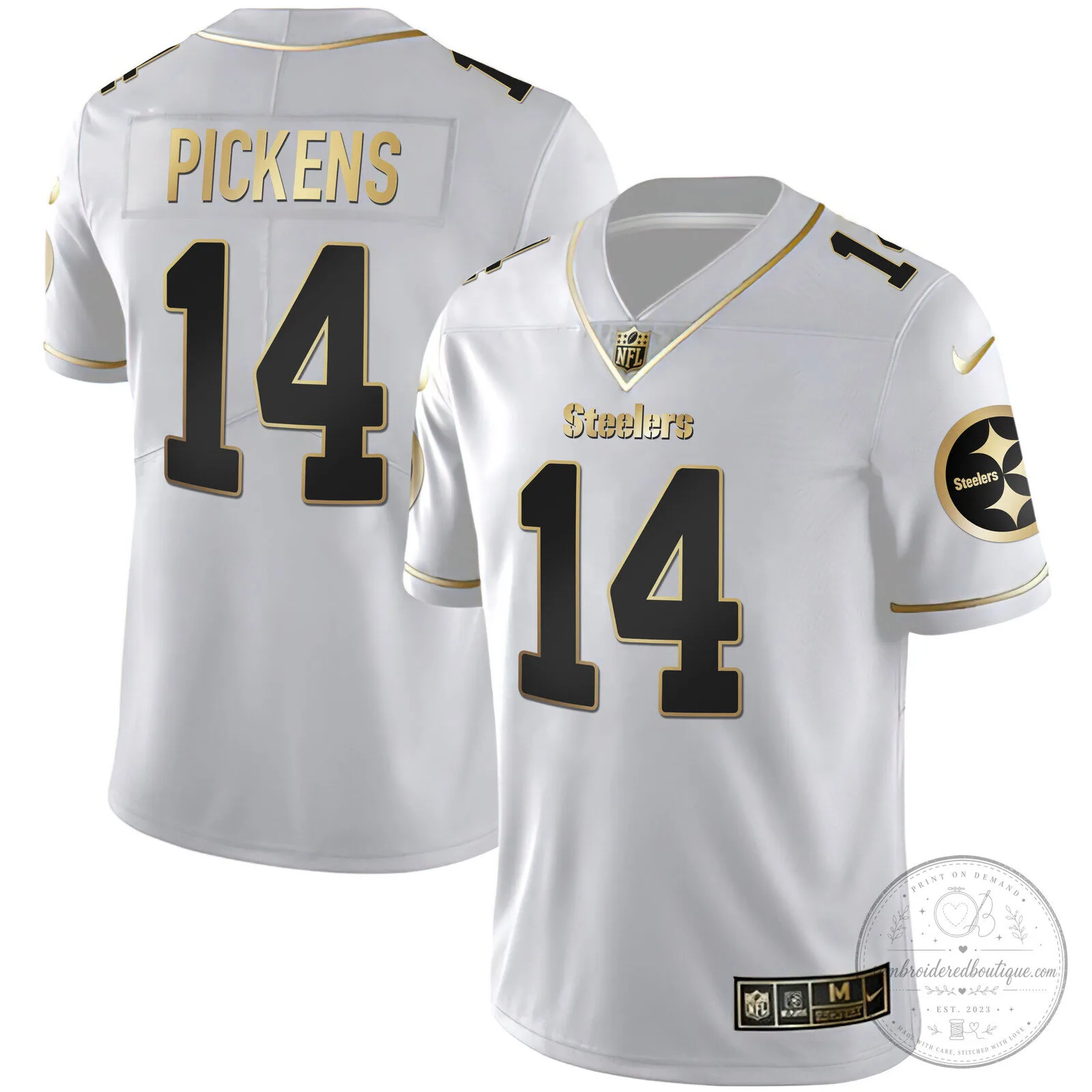 Pittsburgh Steelers T.J. Watt White Gold Number 90 American Football Jersey 53 Pittsburgh Steelers T.J. Watt White Gold Number 90 American Football Jersey