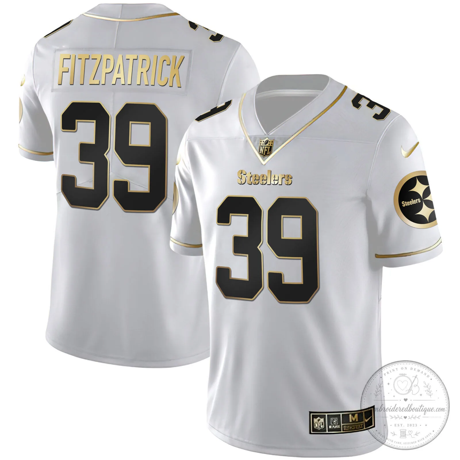 Pittsburgh Steelers T.J. Watt White Gold Number 90 American Football Jersey 54 Pittsburgh Steelers T.J. Watt White Gold Number 90 American Football Jersey