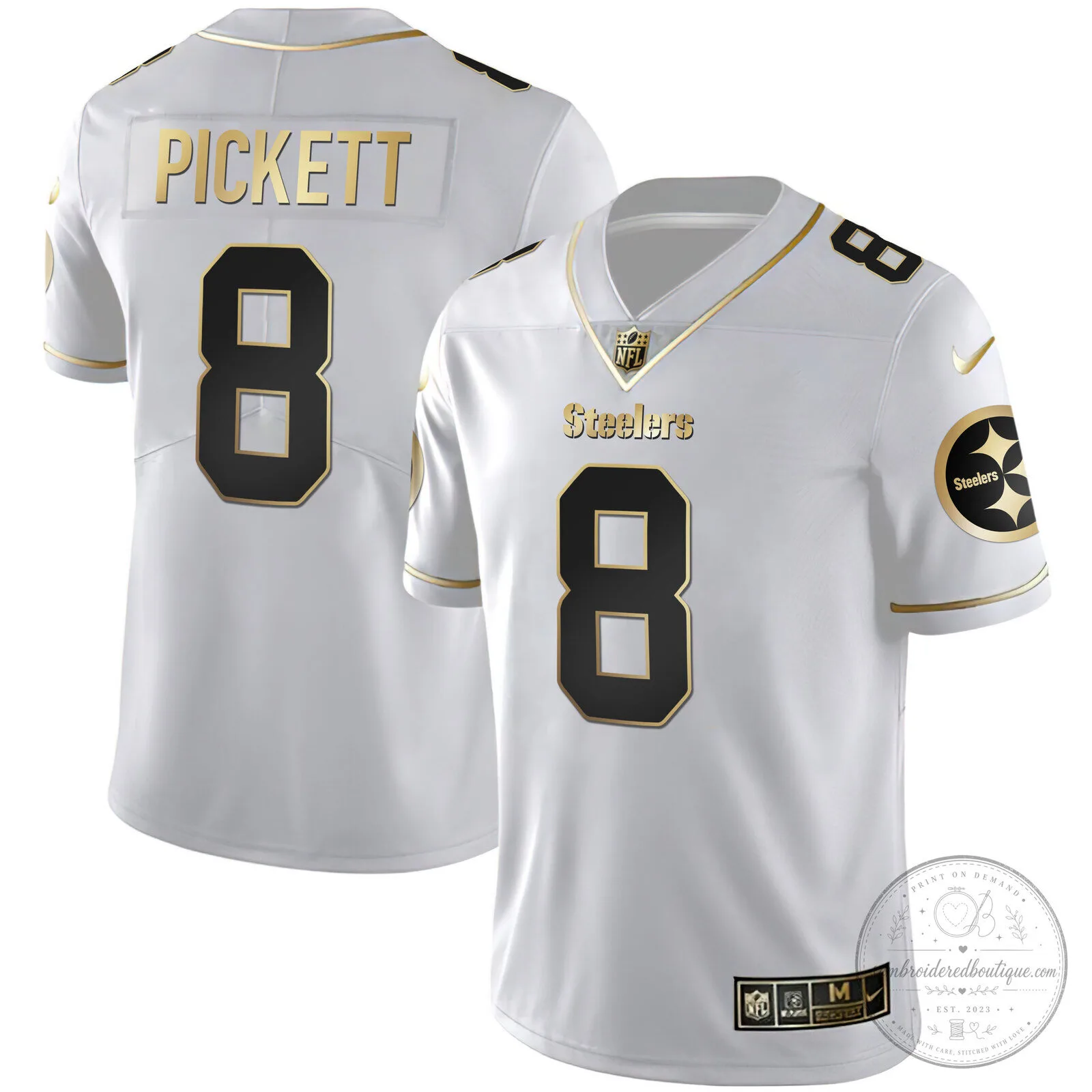 Pittsburgh Steelers T.J. Watt White Gold Number 90 American Football Jersey 55 Pittsburgh Steelers T.J. Watt White Gold Number 90 American Football Jersey