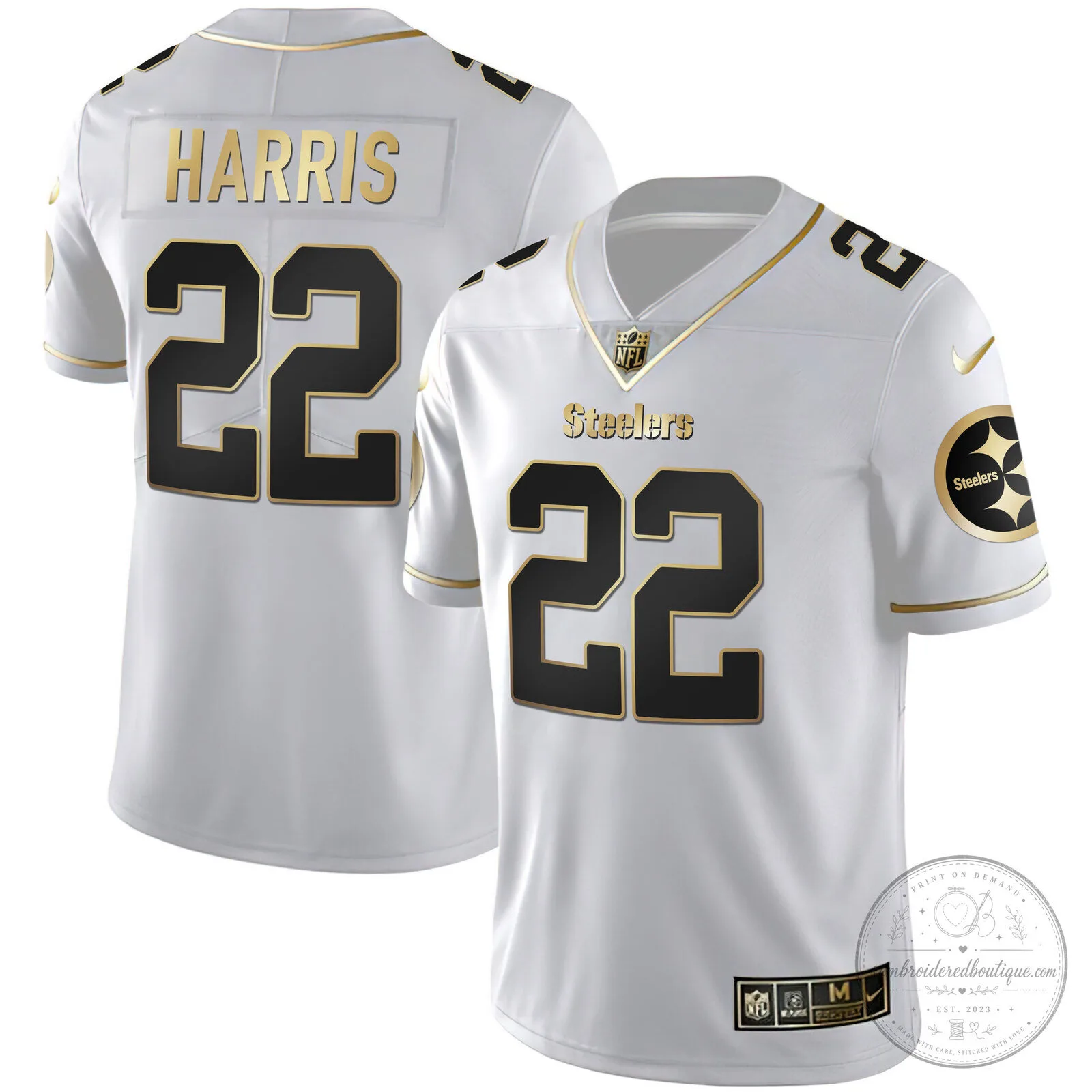 Pittsburgh Steelers T.J. Watt White Gold Number 90 American Football Jersey 56 Pittsburgh Steelers T.J. Watt White Gold Number 90 American Football Jersey