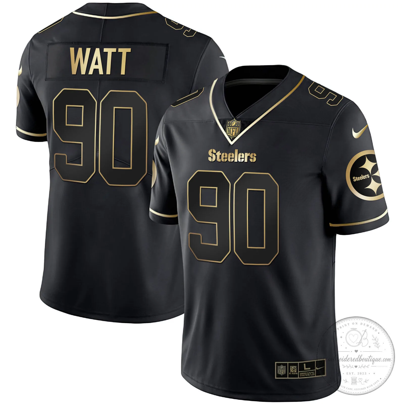 Pittsburgh Steelers T.J. Watt White Gold Number 90 American Football Jersey 60 Pittsburgh Steelers T.J. Watt White Gold Number 90 American Football Jersey